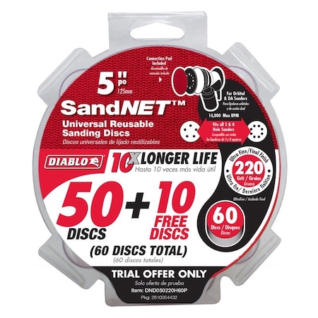 Diablo SandNet 5 in. L X 5 in. W 220 Grit Aluminum Oxide Sanding Disc 60 pk DND050220H60P